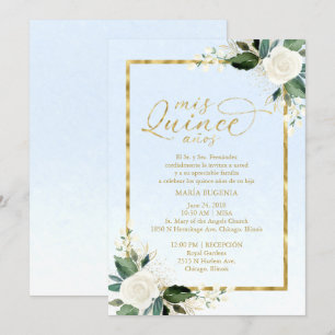 Quinceanera-Einladung Spanisch Blau Goldfolie Einladung
