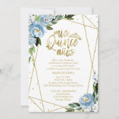 Quinceanera Einladung Spanisch Blue Gold Foil (Vorderseite)