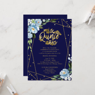 Quinceanera-Einladung Spanisch Dunkelblau Goldfoli Einladung