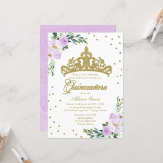 Quinceanera Einladung Spanisch Gold Tiara Lilac