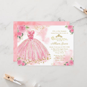 Quinceanera-Einladung Spanisch Hot Pink Gold Einladung