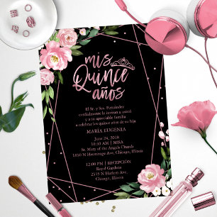 Quinceanera-Einladung Spanisch Rosé Rosen Gold Einladung