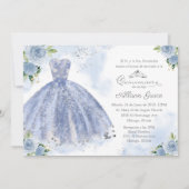 Quinceanera Einladung Spanisch Silver Blue Gown (Vorderseite)
