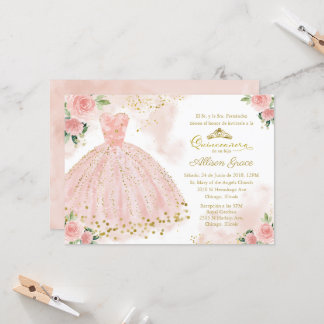 Quinceanera Einladung Spanischer Blush Gold Foil