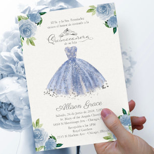 Quinceanera-Einladung Spanisches blaues Kleid Flor Einladung