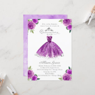 Quinceanera-Einladung Spanisches Lila Kleid Floral Einladung