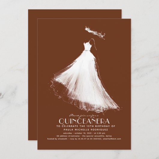 Quinceañera Einladung Terracotta Modernes Ätherisc (Vorne/Hinten)