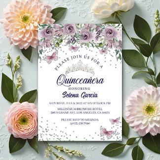 Quinceañera-Einladung – Violette Blumen & Schmette Einladung