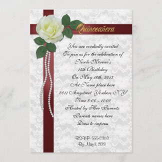 Quinceanera Einladung Weiße Rose und rote Schleife