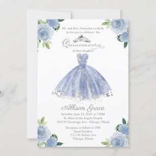 Quinceanera-Einladung Zweisprachig Blau Blush Klei Einladung