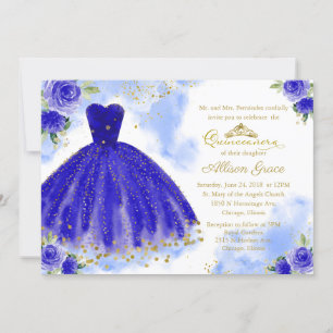 Quinceanera-Einladung Zweisprachig Königlich Blaue Einladung