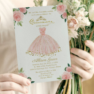 Quinceanera-Einladung Zweisprachig Rosa Errötendes Einladung