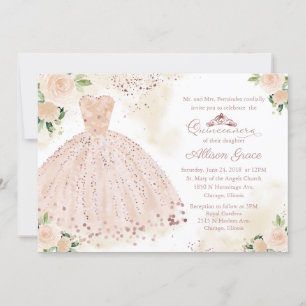 Quinceanera-Einladung Zweisprachig Rosa Schamesröt Einladung