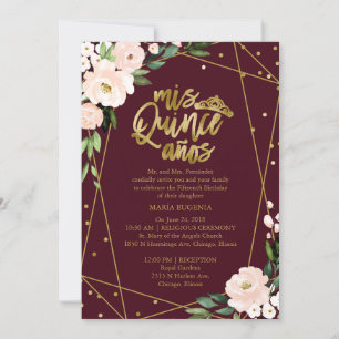 Quinceanera-Einladung Zweisprachig Rosé Bordeaux Einladung