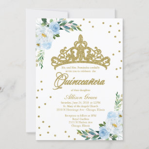 Quinceanera-Einladung Zweisprachig Tiara Babyblau 