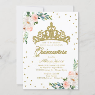 Quinceanera-Einladung zweisprachig Tiara Rosa 