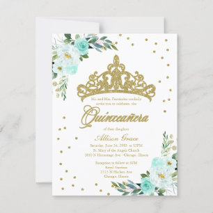 Quinceanera-Einladung zweisprachig Tiara Türkis
