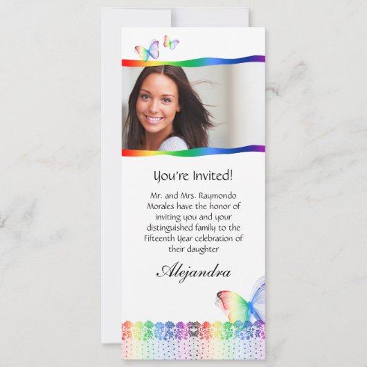 Quinceanera Einladungen Butterfly-Lace Regenbogen (Vorderseite)