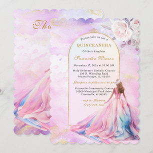 Quinceanera-Einladungen Rosa und Gold Einladung
