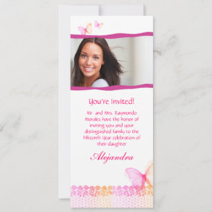 Quinceanera Einladungen Schmetterling Spitzen Rosa