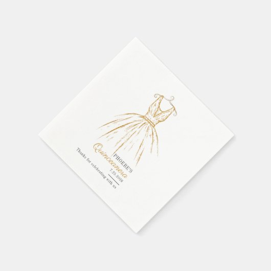 Quinceanera Elegant Gold Dress Script 15 Geburtsta Serviette (Ecke)