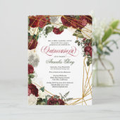 Quinceanera elegant grün weiß bordeauxrot floral einladung (Stehend Vorderseite)