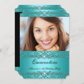 Quinceanera Elegante Aquamarin Blue Diamond Foto Einladung (Vorne/Hinten)