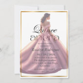 Quinceañera Elegante Moderne Rose Rosa Kleid Einladung (Vorderseite)