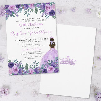 Quinceañera Elegante Purple Blumen Einladung