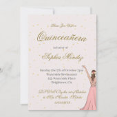 Quinceanera Elegante Rosa Gold Einladung (Vorderseite)