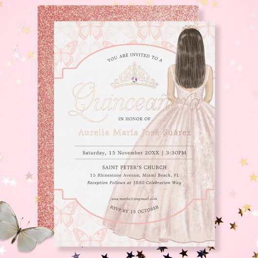 Quinceañera Elegante Rose Gold Glitzer Geburtstag Folieneinladung
