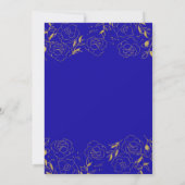 Quinceanera Elegante Royal Blue and Gold Floral Einladung (Rückseite)