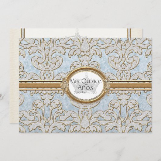 Quinceanera - Eleganter Leaf Damaskus Barock Einladung (Vorne/Hinten)