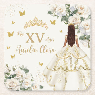 Quinceañera Elfenbeinweißes Blumenkleid Prinzessin Rechteckiger Pappuntersetzer