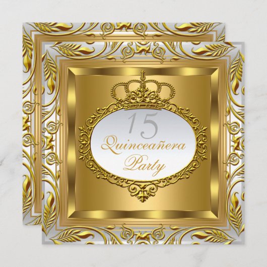 Quinceañera Elite Elegant Gold Silber Geburtstag Einladung (Vorne/Hinten)