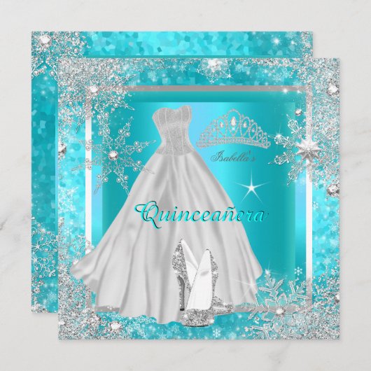Quinceanera Elite Elegante Aquamarine Geburtstagsp Einladung (Vorne/Hinten)