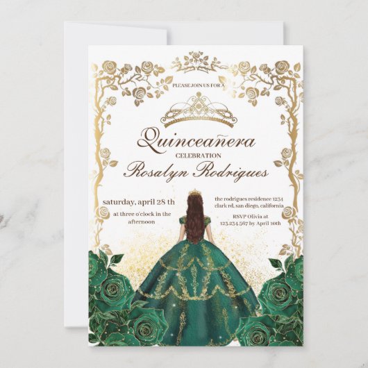 Quinceanera Emerald Beauty und beste Quinceanera Einladung (Vorderseite)