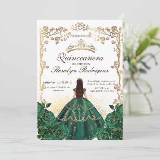 Quinceanera Emerald Beauty und beste Quinceanera Einladung (Stehend Vorderseite)