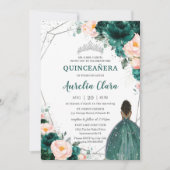Quinceañera Emerald Blush Floral Brown Princess Einladung (Vorderseite)