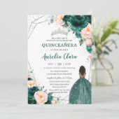 Quinceañera Emerald Blush Floral Brown Princess Einladung (Stehend Vorderseite)