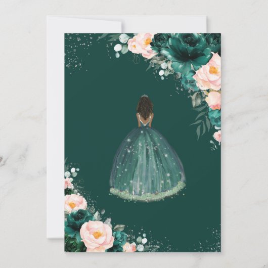 Quinceañera Emerald Blush Floral Brown Princess Einladung (Rückseite)