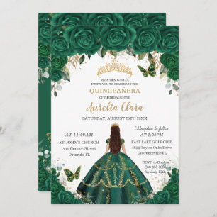 Quinceañera Emerald Floral Princess Gold Crown Einladung