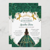 Quinceañera Emerald Floral Princess Gold Pferde Einladung (Vorne/Hinten)