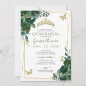 Quinceañera Emerald Forest Green Gold Butterfly Einladung (Vorderseite)