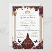 Quinceañera Emerald Gold Burgund Rose Prinzessin Einladung (Vorderseite)