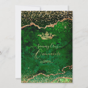Quinceanera Emerald Green Agate Imitats Gold Dust Einladung
