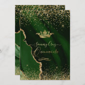 Quinceanera Emerald Green Agate Imitats Gold Dust Einladung (Vorne/Hinten)
