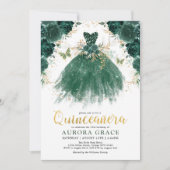 Quinceañera Emerald Green Blume Princess Birthday Einladung (Vorderseite)