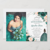 Quinceañera Emerald Green Blush Einladung (Vorderseite)