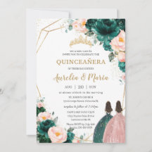 Quinceañera Emerald Green Blush Floral Twins